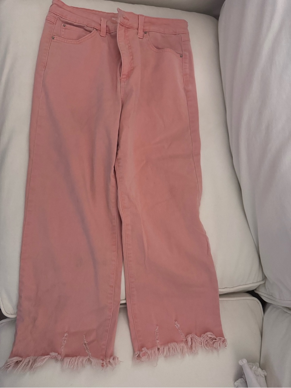 INC International Concepts Blush Pink Wide-Leg Jeans with Frayed Hem